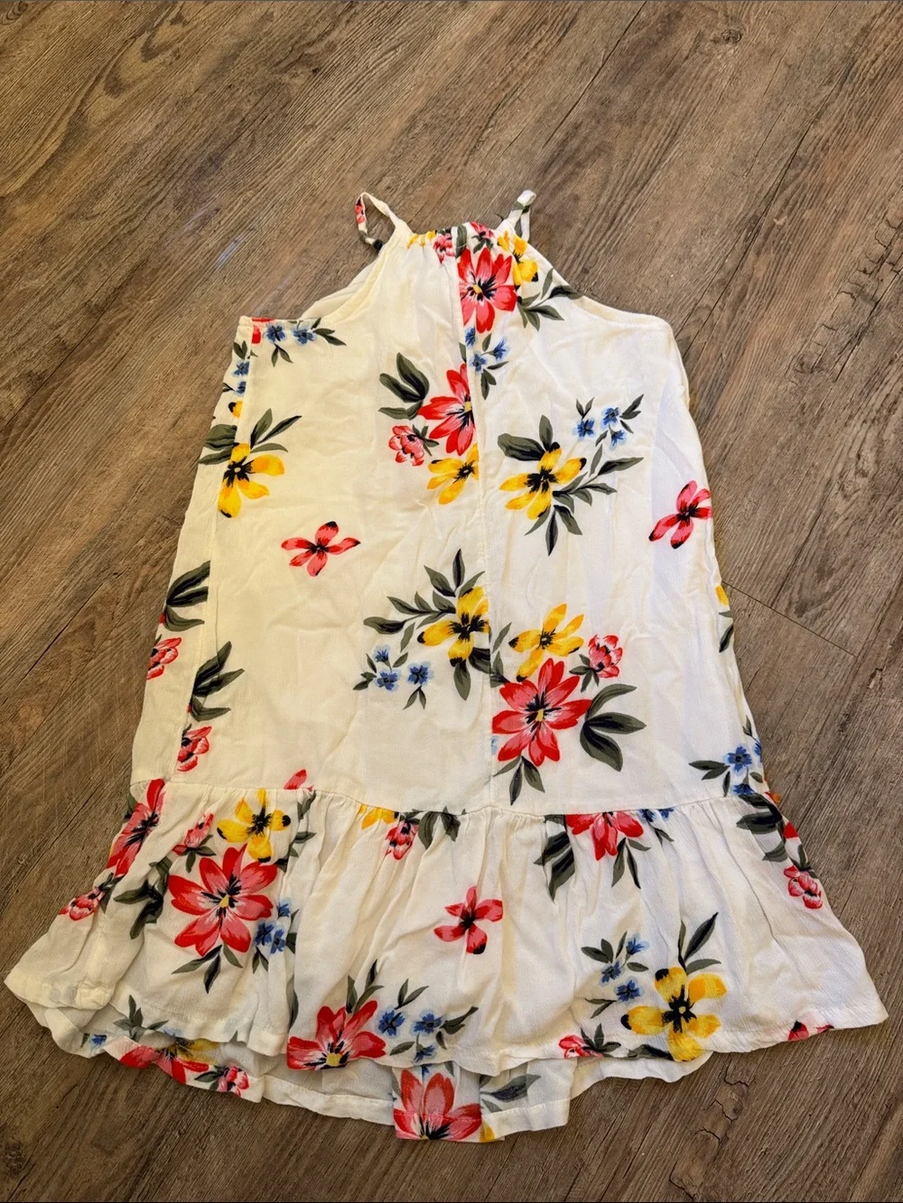 Old Navy Cream Halter Dress with Pink, Yellow & Blue Floral Print